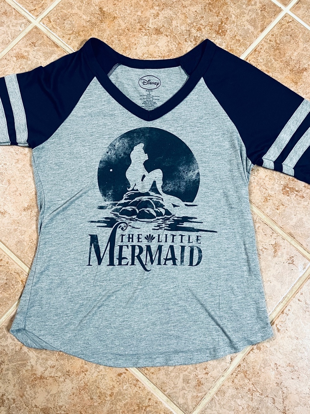 Disney Grey & Navy V-Neck Raglan Tee Size S